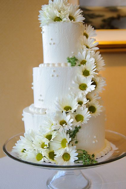 Real Daisy Cake, Daisy Wedding Cake Ideas, Wedding Cakes With Daisy Flowers, Wedding Cake Daisies, Daisy Themed Wedding, Daisy Wedding Cake, Daisy Wedding Theme, Simple Wedding Cakes, Daisy Wedding Cakes