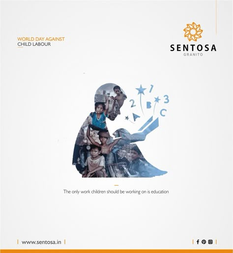 "The only work children should be working on is education"  #antichildLabourDay #world #againstChildLabour #Sentosa #Granito #Brand #Doublecharge #Vitrifiedtiles #FloorTiles #interior #DigitalMarketing  www.sentosa.in Education Day Poster Design, World Ngo Day Creative Ads, Ngo Creative Ads, Education Poster Creative, Childrens Day Creative Ads, Educational Poster Design Inspiration, Childrens Day Poster Creative, Educational Advertisement, Children's Day Creative Ads