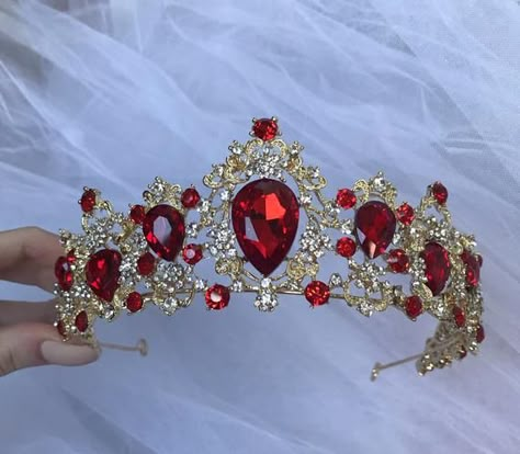 Ruby Tiara, Red Tiara, Rose Tiara, Crystal Wedding Crown, Tiara Royal, Quinceanera Jewelry, Quinceanera Crown, Tiara Gold, Tiara Silver