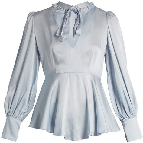 Satin Top Blouses, Satin Blouse Outfit, Party Dress Inspiration, Light Blue Blouse, 2020 Vision, Vintage Crop Tops, Stylish Party Dresses, Satin Blouses, Fashionista Clothes