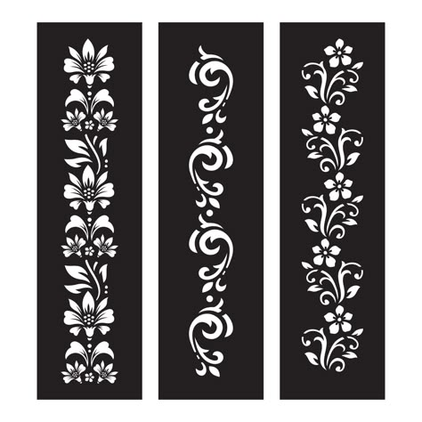 Black and white Floral cut file with temporary tattoo design Jaali Design, Henna Stencils, Floral Border Design, Border Embroidery Designs, Flower Pattern Design, Flower Stencil, Temporary Tattoo Designs, Black And White Flowers, Stencil Patterns