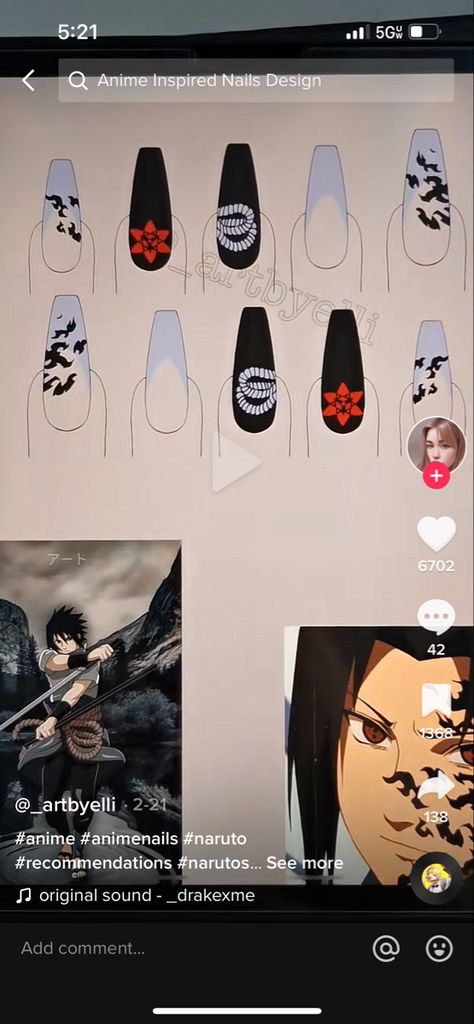 Naruto Nails, Anime Nails, Nail Idea, Bleach Anime, Press On Nails, Nail Inspo, Gel Nails, Bleach, Nail Designs