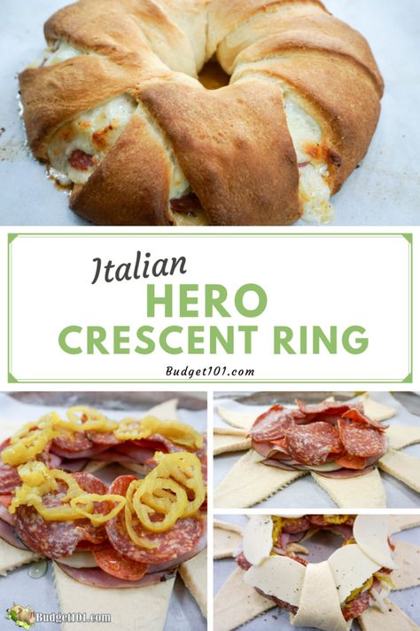 Crescent Ring Dinner Recipes, Bacon Cheeseburger Crescent Ring, Spicy Italian Crescent Ring, Taco Ring With Crescent Rolls, Sandwich Rings, Italian Crescent Ring, Crescent Roll Ring Recipes, Crescent Sandwiches, Taco Crescent Ring