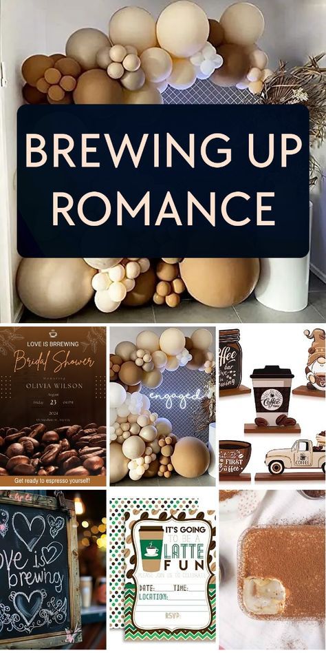 Transform your bridal shower into a cozy coffee haven! Discover stunning brown balloon garland decor, confetti, and banners that'll make your guests feel like they're sipping their favorite latte. Love Is Brewing Shower Ideas, Coffee Themed Bachelorette Party, Coffee Themed Bridal Shower Ideas, Brown Balloon Garland, Bridal Shower Quotes, Coffee Bridal Shower, Love Is Brewing, Coffee Party, Mug Display