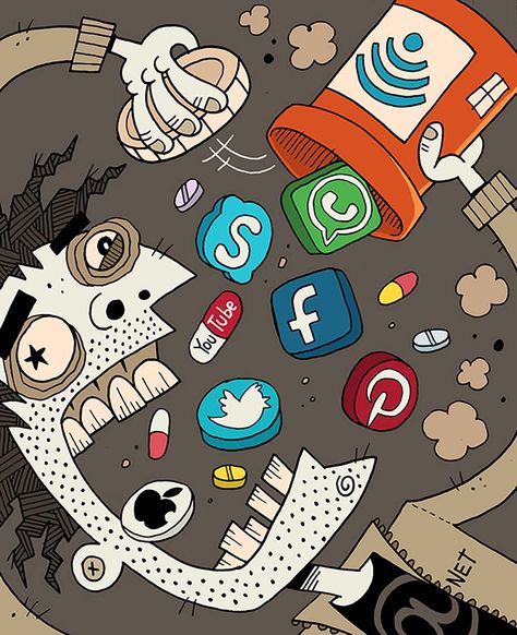 Social Media Poster Drawing, Social Media Negative, Anti Social Media, Quitting Social Media, رسم كاريكاتير, Social Media Drawings, Social Media Art, Internet Art, Media Poster