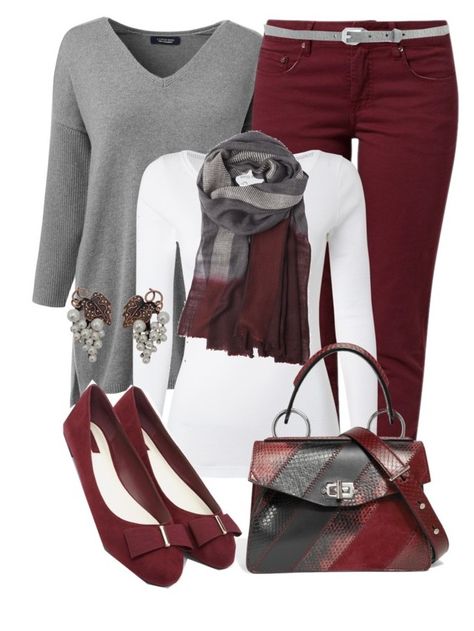 Red, Red Wine by jennifernoriega on Polyvore featuring polyvore, fashion, style, Lands' End, White Stuff, TURNOVER, Forever 21, Proenza Schouler, Hanae Mori, Toast, (verba) and clothing Burgundy Top Outfit Ideas, Red And Gray Outfit, Red Wine Outfit, Maroon Outfits, Ladies Day Outfits, Colored Pants Outfits, Derby Attire, Wine Outfit, Chic Work Outfit