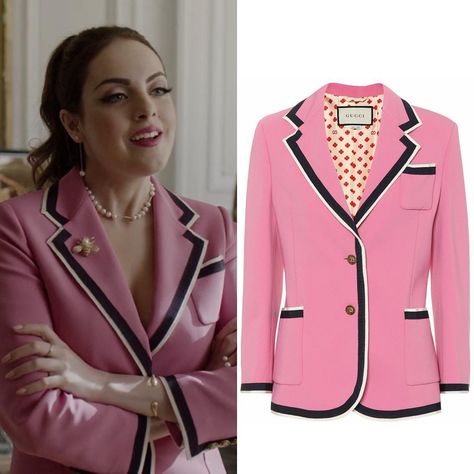 02x14 “Parisian Legend Has It…” - March 15, 2019 Gucci “Grosgrain-Trimmed Cady Blazer” - $2,890.00 Her jewelry & brooch are vintage from… Dynasty Closet, Gucci Jackets, Dynasty Outfits, Fallon Carrington, Dynasty Clothing, Pop Culture Fashion, Gossip Girl Outfits, Gucci Pink, Clothes Jewelry