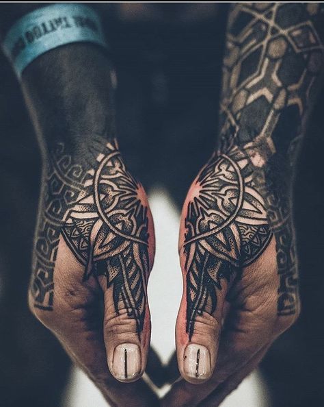 Kalodimas Tattoo, Geometric Tattoo Hand, Fist Tattoo, Black Sleeve Tattoo, Thumb Tattoos, Mandala Hand Tattoos, Dr Woo, Small Chest Tattoos, Armband Tattoos