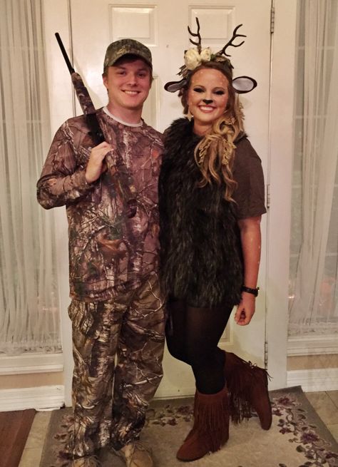 Deer and Hunter Halloween costume Deer And Hunter Costume, Deer And Hunter, Insane Asylum Halloween, Deer Halloween Costumes, Deer Couple, Couple Halloween Costume, Hunter Costume, Meme Costume, Cute Couples Costumes