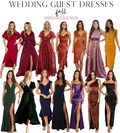 Fall wedding guest dresses, fall formal dresses, fall 2022 wedding guest dresses Semiformal Wedding Dress Guest Fall, Fall Wedding Guest Dresses October, Fall Color Wedding Guest Dresses, Fall Wedding Guest Colors, Fall Formal Wedding Guest Attire, Pretty Dresses For Weddings Guests, Semi Formal Fall Wedding Guest Attire, Formal Dresses Fall, Fall Wedding Attire Guest