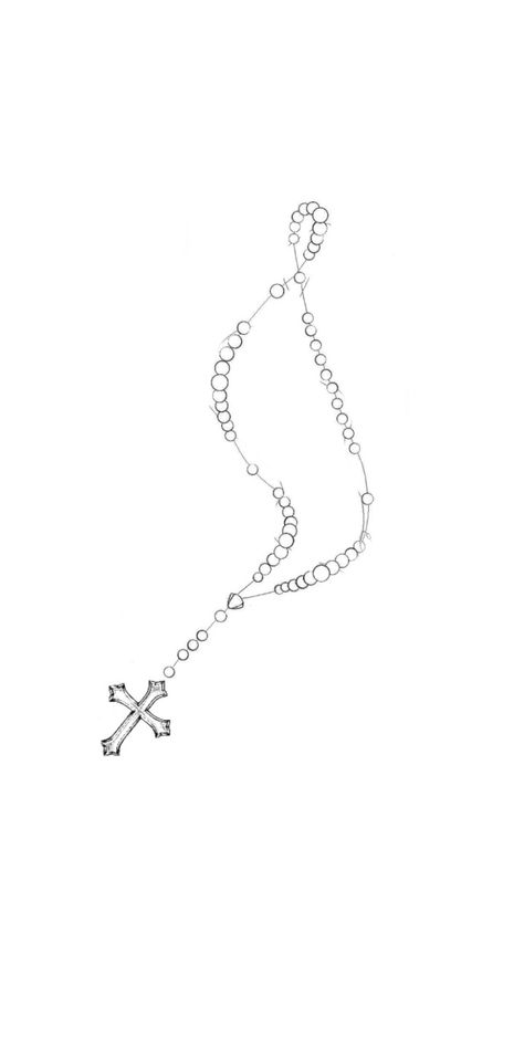 Cross With Chain Tattoo, Rosery Tattoos Small, Cross Necklace Drawing, Fine Line Rosary Tattoo, Rosary Drawing Sketch, Rosary Stencil, Rosery Drawings, Rosario Tattoo Design, Rosary Outline