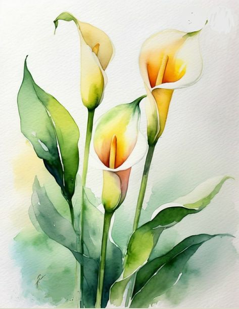 Calla Lily Watercolor Painting, Calla Lily Watercolor, Lily Watercolor Painting, Calla Lily Painting, 자작나무 그림, Minimalistic Tattoo, Watercolor Pencil Art, Whimsical Art Paintings, Watercolor Art Diy