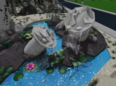 Fantasy House Bloxburg, Theme Park Tycoon 2 Ideas Aesthetic, Bloxburg Enchanted Forest, Bloxburg Theme Park, Water Decal Bloxburg, Bloxburg Boat, Bloxburg Waterfall, Bloxburg Statue, Theme Park Tycoon 2 Ideas