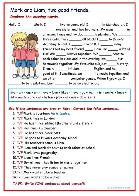 Text About Friends, Friends Worksheet, Present Simple Tense, Esl Reading Comprehension, Teach English To Kids, Life Skills Class, Esl Reading, Activity Director, Language Worksheets