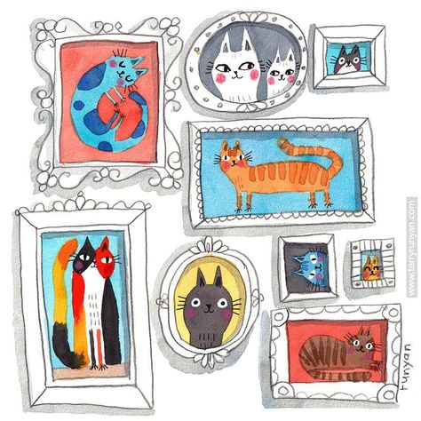 Terry Runyan, Watercolor Cats, Zen Doodle Art, Collage Art Projects, Cute Watercolor, Zentangle Drawings, Halloween Books, Watercolor Cat, Happy Paintings