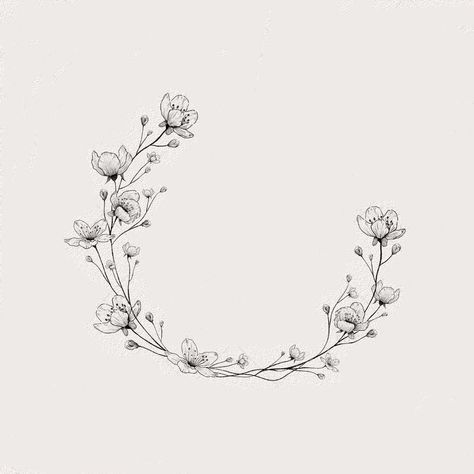 jess’s cookie cutter | tattoo ideas by  Reece Caswell Olive Branch Circle Tattoo, Wreath Tattoo Women, Half Wreath Tattoo, Leaf Circle Tattoo, Floral Arch Tattoo, Circle Of Flowers Drawing, Circle Of Flowers Tattoo, Floral Ring Tattoo, Flower Drawing Circle