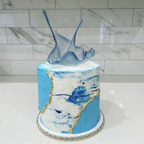 Marble Fault Line Cake, Cakes With Sails, Semi Fault Line Cake, Fault Line Cake Design, Fault Line Cake Tutorial, Fault Line Cakes, Sail Cake, Marble Buttercream, Dedication Cake