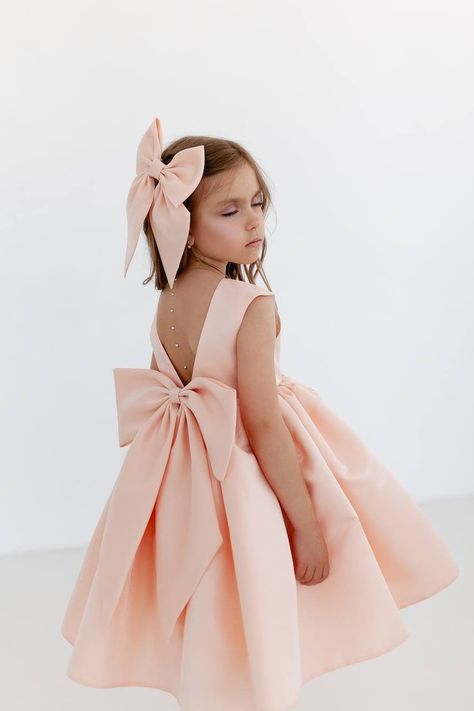 Buy Blush Peach Flower Girl Dress With a Big Bow, Satin Girl Dress Junior Bridesmaid, Wedding, Birthday, Communion, Baptism, Baby Toddler Tutu Online in India - Etsy Peach Flower Girl Dress, Toddler Wedding Dress, Unique Flower Girl Dresses, Red Carpet Prom, Kids Flower Girl Dresses, Kids Maxi, Blush Flower Girl Dresses, Drawing Anime Bodies, Satin Flower Girl Dress