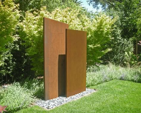 Corten Steel Screen Design, Deck Landscaping, Modern Outdoor Spaces, Wooden Gazebo, Garden Screening, Walled Garden, Backyard Deck, Landscape Features, Corten Steel, Outdoor Sculpture