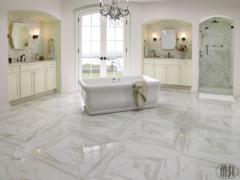 Porcelain-pietra-calacatta 24X24 stunning! Calacatta Marble Floor, Honed Marble Floor, Porcelain Tile Bathroom, Marble Tile Bathroom, Marble Floors, Polished Porcelain Tiles, Marble Tile Floor, Best Floor Tiles, Honed Marble