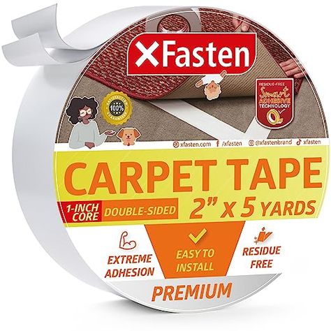 XFasten Double Sided Carpet Tape - Heavy Duty 2” x 30 yds Residue-Free Carpet Tape for Area Rugs Over Carpet, Keep Rug in Place, Rug Tape Hardwood Floor, Anti Slip Double Sided Rug Tape for Carpet - - Amazon.com Area Rugs Over Carpet, Rugs Over Carpet, Corner Rug, Rug Gripper, Rug Over Carpet, Hardware Tape, Rugs Slipping, Floor Tape, Rug Tape