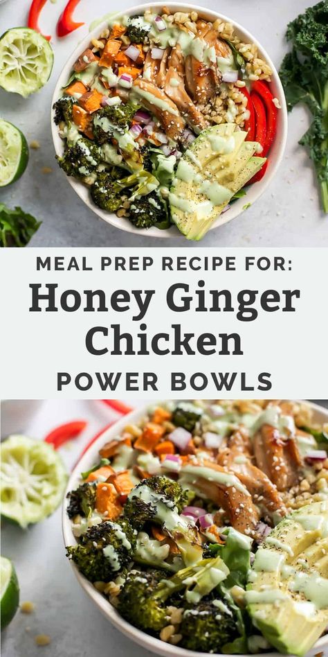 Chicken Power Bowls, Honey Ginger Chicken, Fit Mitten Kitchen, Power Bowl Recipe, Healthy Bowls Recipes, Power Bowl, Honey Ginger, Power Bowls, Dinner Meal Prep