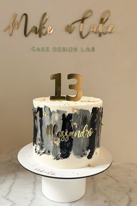 Black and while theme cake.  #CakeArt #CakeDesign #CakeDecor #CakeForTeens #BirthdayCake 21 Birthday Cake For Men, Cake Ideas For Teenage Boys, Themed Cakes For Men, 15th Birthday Cakes For Boys, Black Theme Cake, Black And White Birthday Cake, Boys 18th Birthday Cake, Cake 21st Birthday, White Fondant Cake