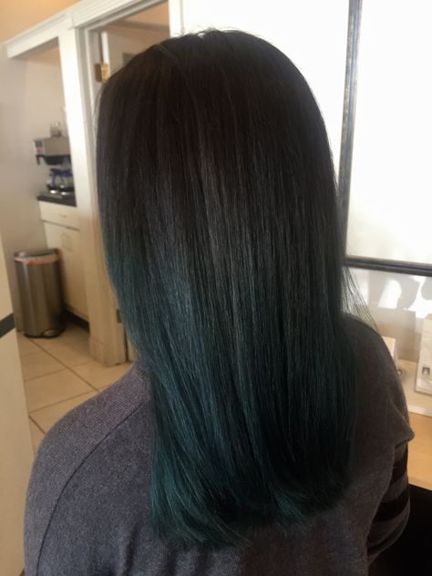 Teal hair Teal ombre Teal Highlights In Black Hair, Dark Teal Hair Ombre, Dark Green Ombre Hair, Teal Hair Ombre, Teal And Black Hair, Black And Teal Hair, Brown Mid Length Hair, Hair Claims, Teal Ombre Hair