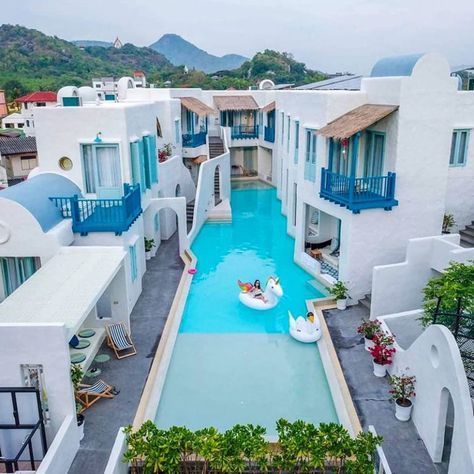 Biomimicry Architecture, Resort Design Plan, Hua Hin Thailand, Santorini House, Santorini Villas, Greece Villa, Great Vacation Spots, Small Villa, Santorini Hotels