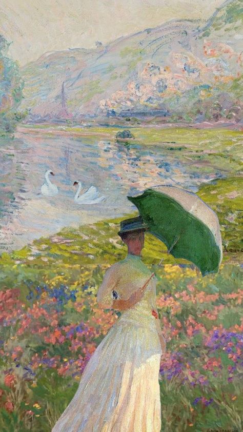 Monet Wallpaper, Claude Monet Paintings, Claude Monet Art, Painting Girl, Monet Art, Lake Painting, Monet Paintings, Spring Painting, Digital Backgrounds