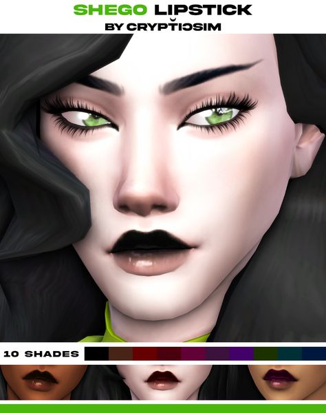 shego lipstick. | crypticsim on Patreon Sims 4 Cc Makeup Lipsticks, Sims 4 Cc Lipstick, Sims 4 Lipstick, Sims Makeup, Glossy Lipstick, The Sims 4 Skin, Sims 4 Makeup, Sims 4 Cas Mods, Ts4 Mods