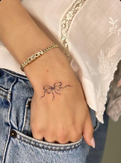 annie walker | practice makes perfect ✧.* Small Bow Tattoo, Pixie Tattoo, Beer Tattoos, Bow Tattoo, Petite Tattoos, Hand Poked Tattoo, Cute Tiny Tattoos, In Cursive, Discreet Tattoos