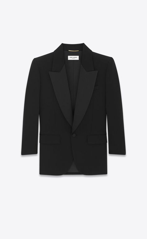 Discover BLACK tuxedo jacket in grain de poudre from Saint Laurent online store. Ysl Blazer, Black Tuxedo Jacket, Winter 22, From Miss To Mrs, Blazer Women, Tuxedo Pants, Sleeveless Long Dress, Black Tuxedo, Tuxedo Jacket