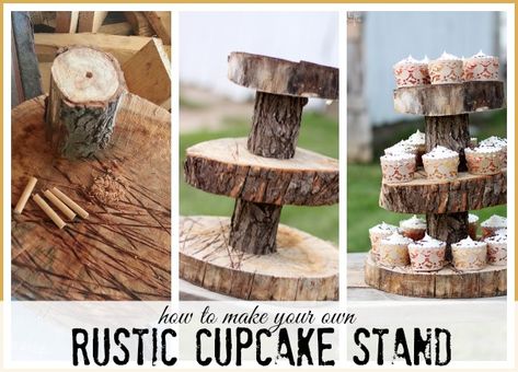 Rustic Wood Cupcake Stand, Log Cupcake Stand, Rustic Cupcake Stand, Rustic Cupcake Stands, Wood Cupcake Stand, Diy Cupcake Stand, Rustic Cupcakes, Cupcake Tier, Cupcake Tiers Stand