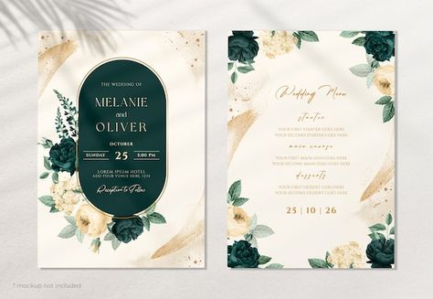 Wedding invitation template set with eme... | Premium Psd #Freepik #psd #wedding-leaf #wedding-flowers #wedding-invitation-flower #wedding-invitation-leaves Emerald Green Invitation, Nail Art Vert, Invitation Flower, Leaves Decoration, Flower Invitation, Leaf Decor, Flower Wedding, Green Emerald, Flowers Wedding