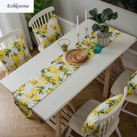 Cheap Table Runners, Dining Table Cloth, Table Runner Size, Tafel Decor, Tree Table, Dinner Table Decor, Lemon Patterns, Table Flag, Home Decor Store