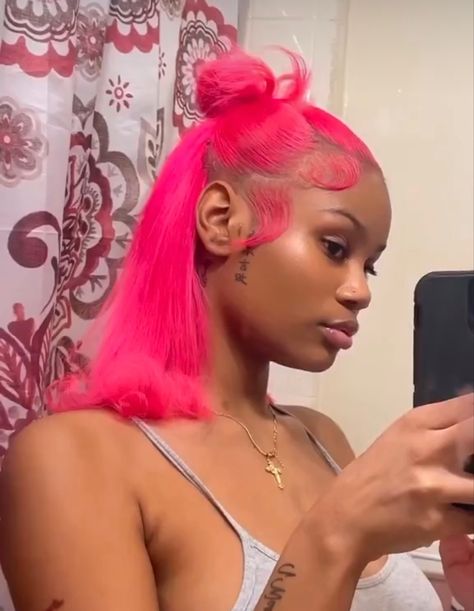 Hot Pink Natural Hair, Hot Pink Hair Black Women, Pink Finger Waves, Bubble Gum Pink Hair, Pink Hair Black Women, Pink Natural Hair, Bubblegum Pink Hair, Slay Hairstyles, Hair Tea