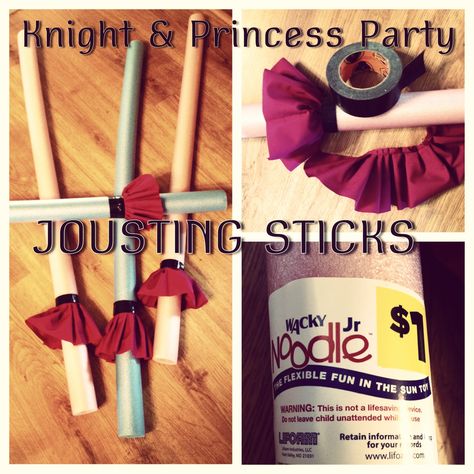 Knight and Princess Party Jousting Sticks: gathered strip of fabric, Gorilla Tape, Dollar General Pool Noodle. Diy Jousting Sticks, Knight Party Games, Knights And Princess, Medieval Birthday Party, Medieval Birthday, Knight And Princess, Kids Night Out, Knights Party, Mike The Knight