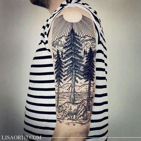 Redwood love Nature Landscape Tattoo, Mountain Wave Tattoo, Middle Tattoo, Wave Tattoo Sleeve, Danny Tattoo, Sketch Faces, Natur Tattoo Arm, Nature Sleeve, Tattoo Wave