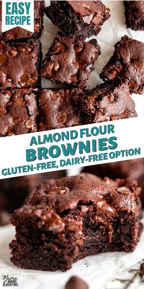 Gf Squares, Gluten Free Brownie Recipe, Mama Knows Gluten Free, Almond Brownies, Dairy Free Deserts, Almond Flour Desserts, Gluten Free Brownies Recipe, Almond Flour Brownies, Gf Cookies