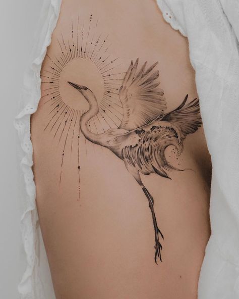 Crane Sun Tattoo, Crane Wife Tattoo, Dragon And Crane Tattoo, Crane Flying Tattoo, Japanese Crane Tattoo Back, Traditional Sandhill Crane Tattoo, Whooping Crane Tattoo, Red Crowned Crane Tattoo, White Crane Tattoo