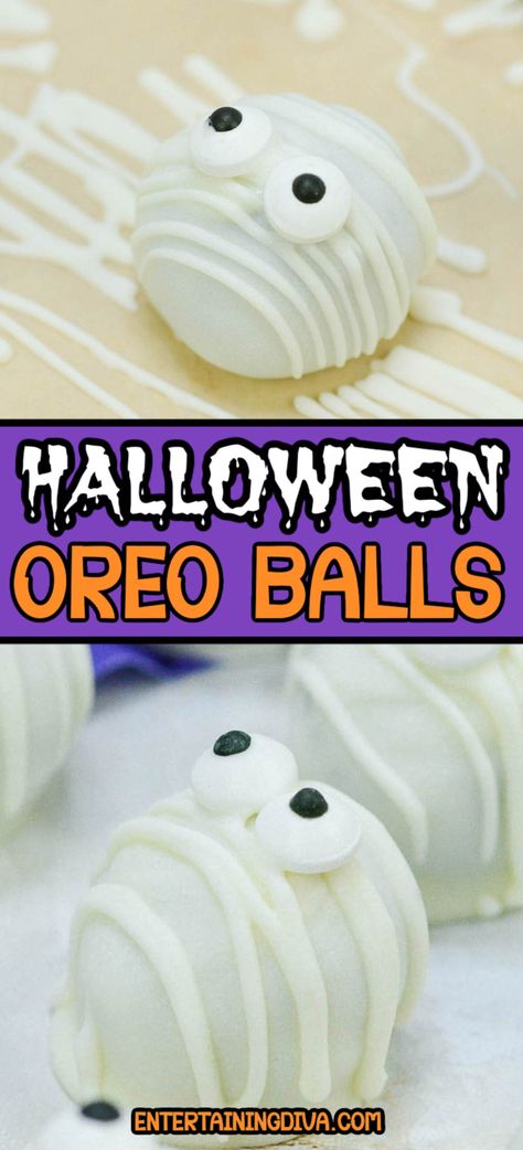 Halloween Oreo Balls | Halloween Mummy Oreo Balls, Oreo Balls Halloween, Halloween Oreo Treats, Halloween Oreo Balls, Halloween Dessert Recipes, Oreo Ball, Oreo Balls Recipe, Oreo Treats, Halloween Oreos