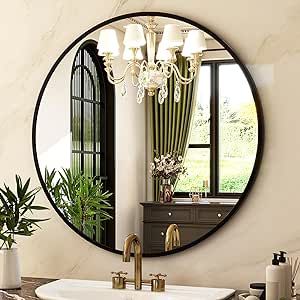 HARRITPURE Round Mirror 19.6 Black Wall Mounted Circle Mirrors Vanity Mirror with Brushed Aluminum Alloy Frame Modern Decoration for Bathroom, Living Room, Vanity, Bedroom, Entryway Decoration For Bathroom, Circle Mirrors, Entrance Mirror, Black Round Mirror, Living Room Vanity, Mirrors Vanity, Mirror Crystal, Bathroom Mirror Design, Loft Wall