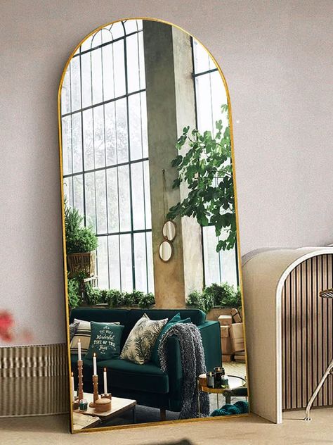 Otlsh Floor Mirror, Arched Full Length Mirror with Stand, Standing Mirror, Full Body Mirror, 71"×30" Large Mirror, Wall Mirror, Freestanding, Wall Mounted, Aluminum Frame - Gold Full Length Mirror Gold, Arched Full Length Mirror, Freestanding Wall, Arched Floor Mirror, London Bedroom, Full Length Mirror Stand, Mirror With Stand, Free Standing Wall, Arched Mirror