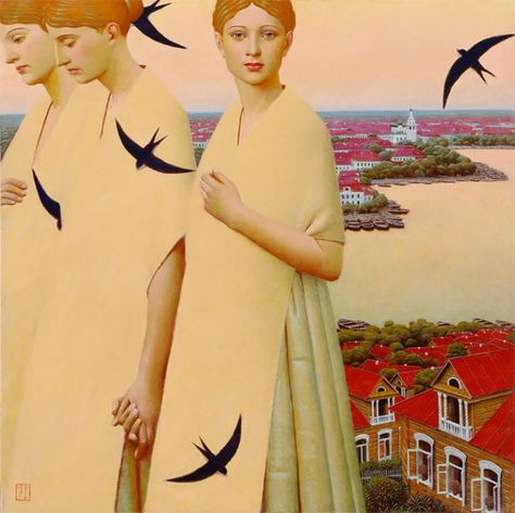 Old & New: Paintings by Andrey Remnev - Inspiration Grid | Design Inspiration Andrey Remnev, Medieval Paintings, Jan Van Eyck, Magic Realism, Medieval Fashion, Russian Artists, Russian Art, Unique Artwork, Figure Painting