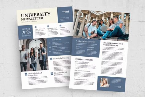 University Newsletter Design, College Newsletter Design, University Newsletter, University Magazine, Graphic Design Portfolio Print, Newsletter Template, Newsletter Design, Book Layout, Envato Elements