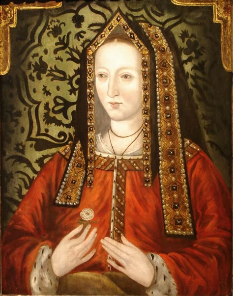 Portrait of Elizabeth of York (1466-1503), amongst English Royalty was a daughter to a king, niece to a king, wife to a king, mother to a king and grandmother to a queen. Medieval Portrait, Elizabeth Woodville, Elizabeth Of York, Mary Tudor, Edward Iv, Tudor England, Henry Vii, Tudor Dynasty, Daughter Of A King