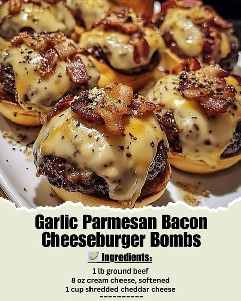 Easy and delicious home food recipes | 🍔 Garlic Parmesan Bacon Cheeseburger Bombs - your taste buds will thank you | Facebook Ree Drummond Recipes, Grandma Cooking, Bacon Burger, Bacon Cheeseburger, Grandmas Recipes, Garlic Parmesan, Easy Family Meals, Crockpot Recipes Easy, Interesting Food Recipes