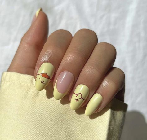 Pompompurin Nails, Pikachu Nails, Short Almond Shape, Golden Retriever Pup, Elite Nails, Nail Kits, Yellow Nail Art, Broken Nails, Anime Nails