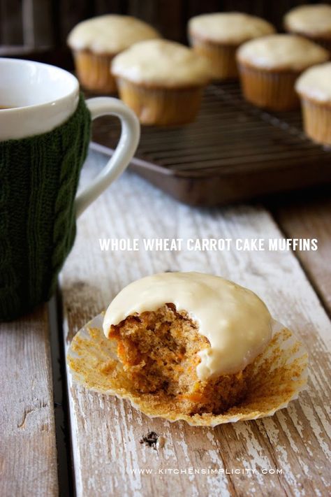 Whole Wheat Carrot Cake Muffins Whole Wheat Carrot Cake, Carrot Cake Muffins, Carrot Muffins, Maple Brown, Cake Muffins, Healthy Muffin Recipes, Sugar Glaze, Healthy Muffins, Savoury Cake